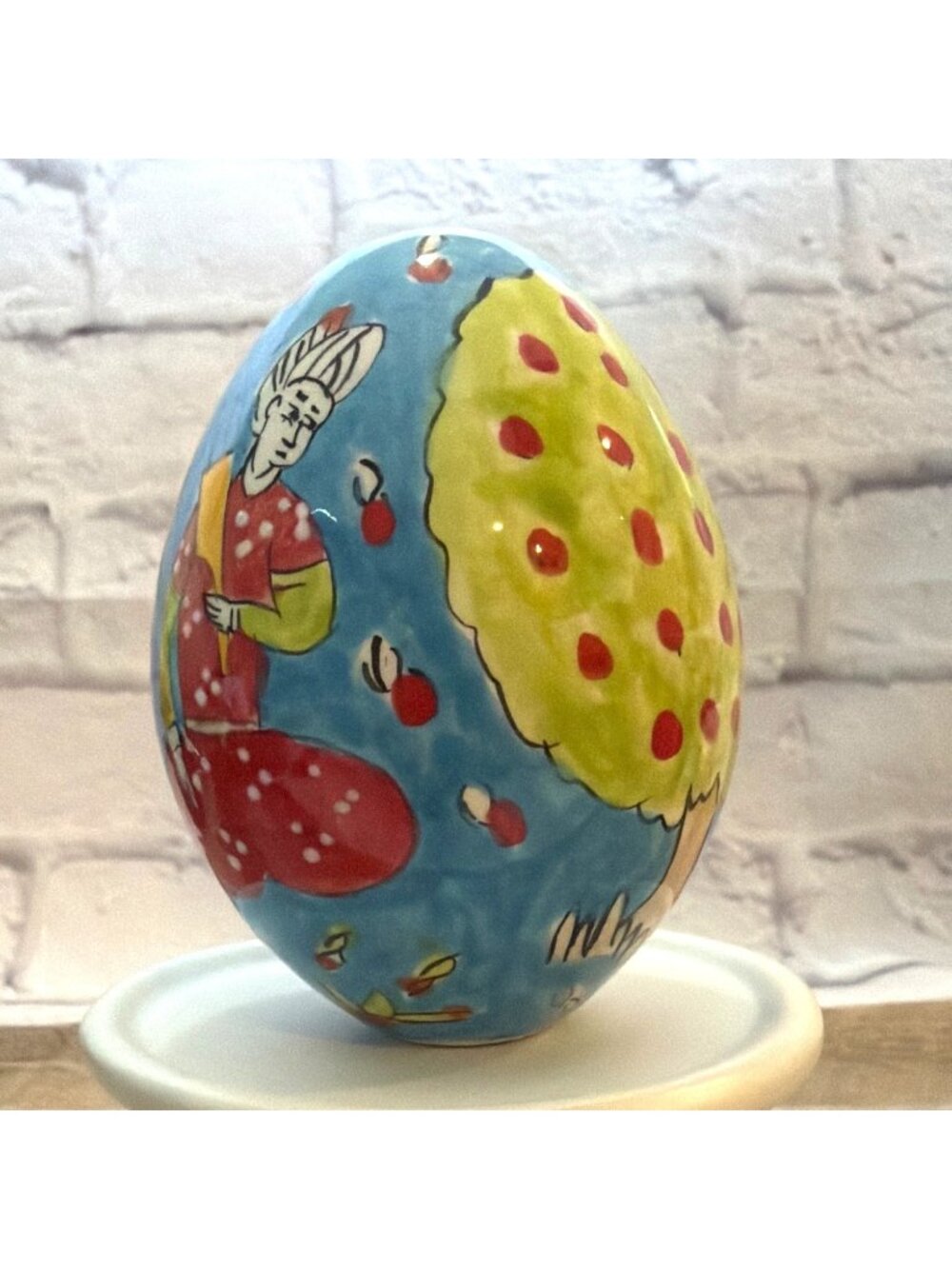 Blue Ceramic Egg Hand Painted Grand Bazaar Turkey Istanbul Folk Art Pottery VTG - Picture 4 of 13
